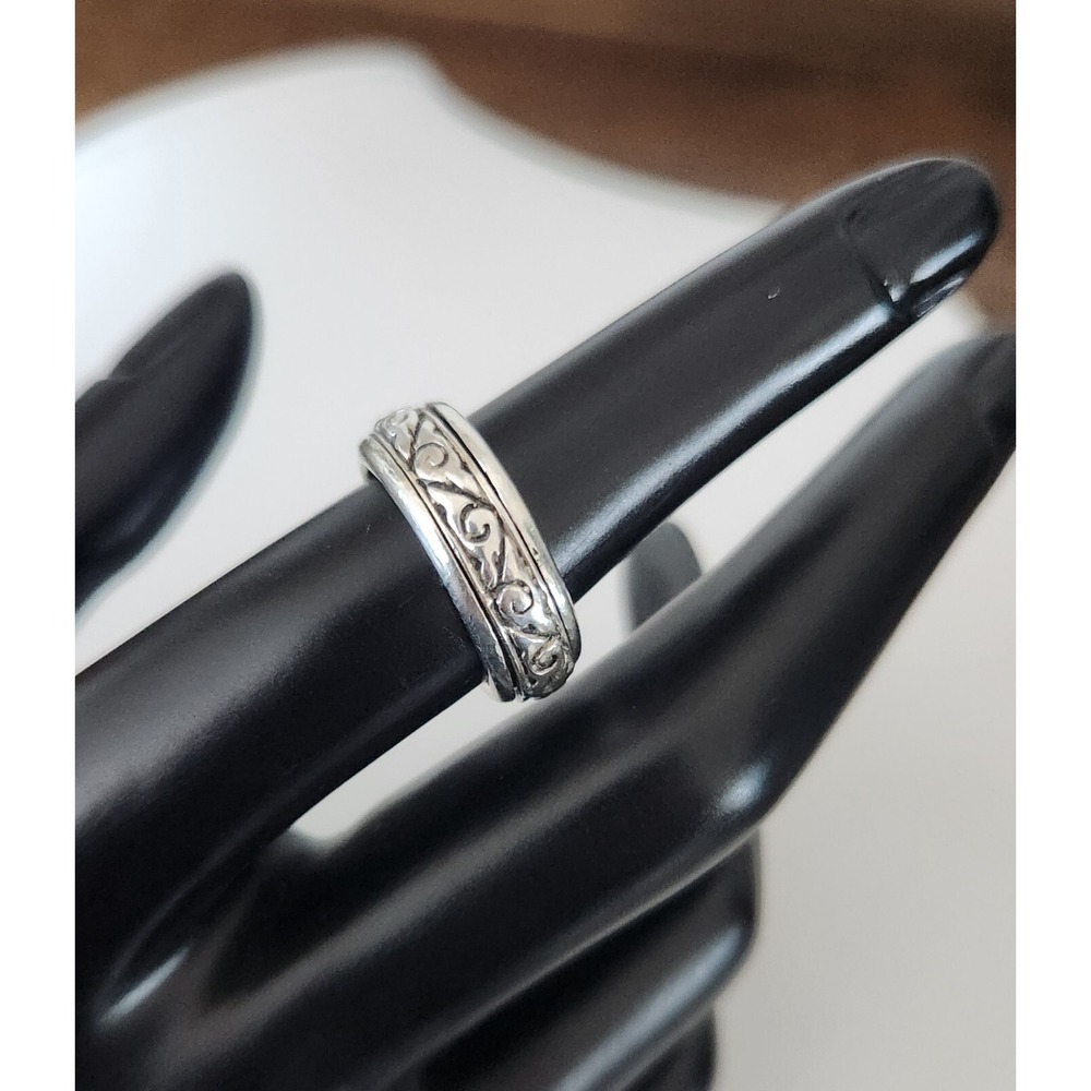 Vintage 925 Sterling 7.82 Grams Silver Engraved Scroll Spinner Band‎ Ring Size 6